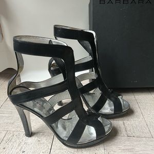 BARBARA BUI Black Leather Strappy Platform 4” Heels